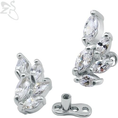 Titanium Dermal Anchor Flower Crystal Micro Dermal Piercing Anchor Jewelry Top Dermal Skin Diver Surface Piercings Body Jewelry