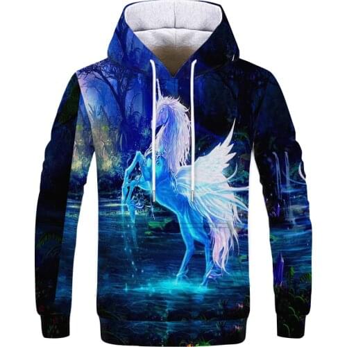 Angel wing Horse Braid 3D Print Sweatshirts Men Hoodies Tracksuit Pullover Autumn Winter Animals Hoody Hooded Coat Brand S-4XL