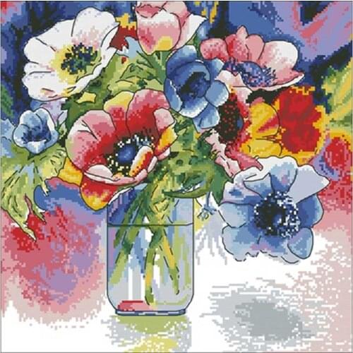 TOP Watercolor anemone patterns Counted Cross Stitch 11CT 14CT 18CT DIY Cross Stitch Kits Embroidery Needlework Sets