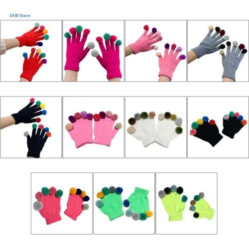 Knitted Full Finger Gloves Funny Colorful Pompom Fingertip Cosplay Party Mittens