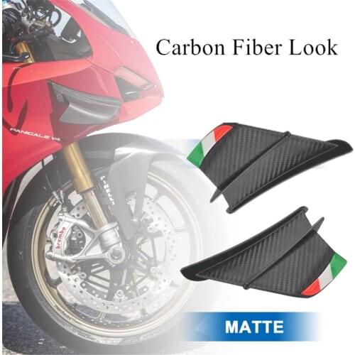 Universal Motorcycle Matte Carbon Fiber Look Side Black Winglets Wind Fin Spoiler Trim Cover Air Deflector