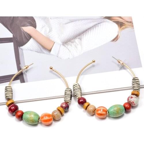 Vintage Wooden Drop Earring For Women Handmade Wood Beads Big Circle Statement Earring For Women Jewelry Brincos
