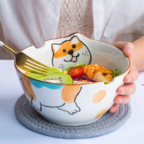 Japanese ceramic cartoon noodle bowl cute animal pattern simple personality adult large soup bowl noodle bowl home Popcorn Bowl