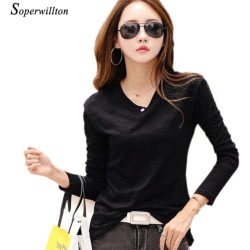 Women Tshirt 2021 Spring Long Sleeve Button Shirt T-Shirt 100% Bamboo Cotton Korean Female Lady Top Camiseta Feminina Black G74