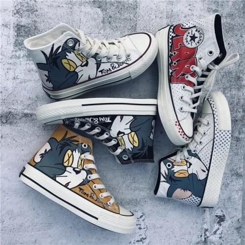 Ladies Vulcanized Shoes Spring 2021 Anime Vulcanized Shoes Fashion Womens Sneakers Canvas Cartoon Casual Flat High-Top Sneakers