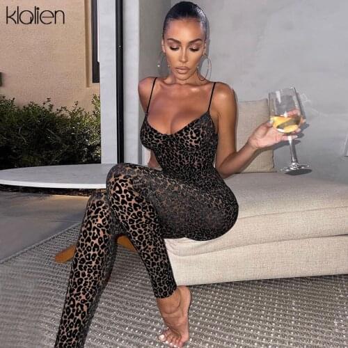 KLALIEN Women Fashion Casual Sexy V Neck Leopard Print Jumpsuit Y2K New Clubwear Street Skinny Stretch Female Romper Activewear