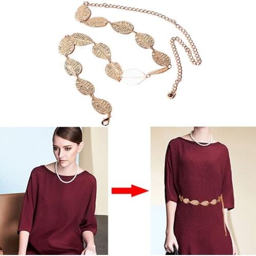 1PC Sweater Waist Belt Women Metal Chain Belt Leaf Shape Waist Belt Dress