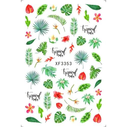 12 Sheets 3D Leaf Tree Green Sticker Simple DIY Slider for Manicure Nail Art Watermark Self Adhesive Nail Wraps Nail Decals