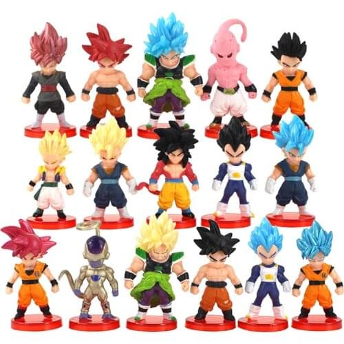 16Pcs/Set Dragon Ball Son Goku Anime Figure Toys With Red Base Saiyan Vegeta PVC Model Dolls Birthday Gifts For Children