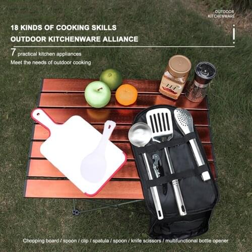 7pcs/Set Portable Camping Kitchenware Set Stainless Steel Knife Fork Spoon Cutlery Tools Kit with Storage Bag for BBQ Picnic