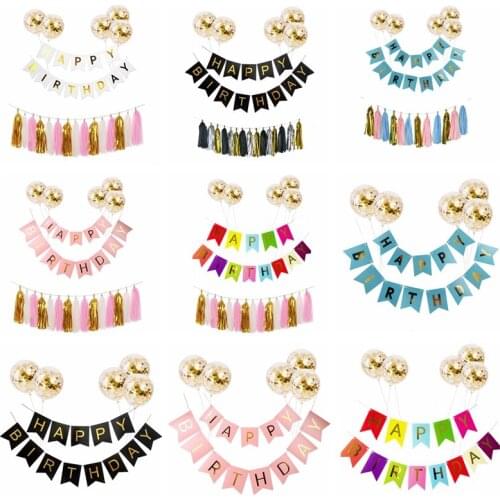 Paper Bunting Garland Banners Flags Happy Birthday Banner Sequin Balloon Paper Tassel Decoration Wedding Birthday Party Supplies
