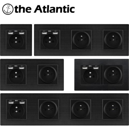 Home Socket FR French Wall Socket Electric Outlet USB Port Black Aluminum Socket Single Double Triple Triple Quadruple Poland