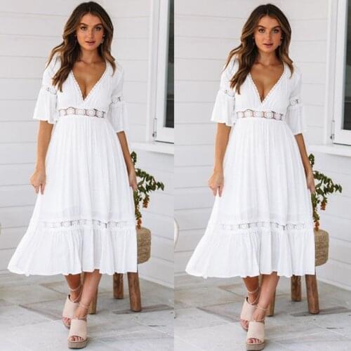 Drees Women Summer Dress Good sexy deep v perspective lace stitching one-piece Dress Slim Party Dresses Wholesale womens trouse