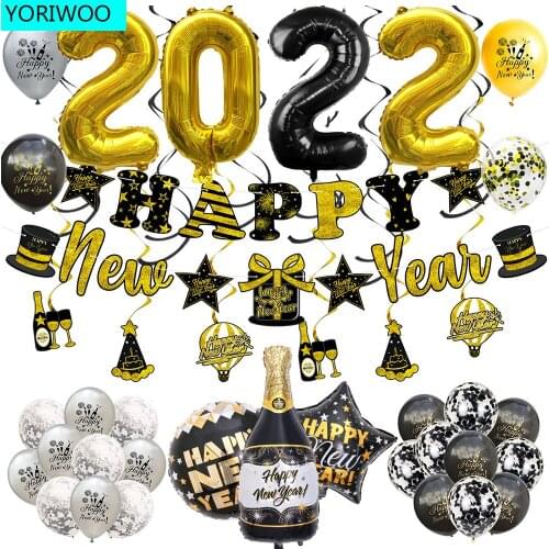 Happy New Year 2022 Foil Balloons Air Baloon Birthday Party Supplies Merry Christmas Decorations Xmas Tree Ornament Noel Navidad
