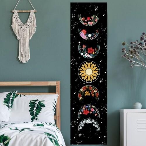 Moon Phase Tapestry Wall Hanging Flowers Moon Black and White Wall Art Tapestries for Bedroom Living Room Drom Home Decor