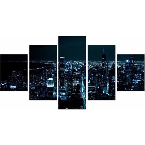 5 Pieces Large Canvas Painting Pictures Classic city night view Wall Pictures for Living Room Print Paintings Home Decor