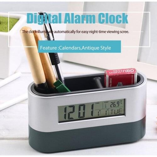Multifunctional Home Office Digital Snooze Alarm Clock Pen Holder Calendar temperature Display Good Quality