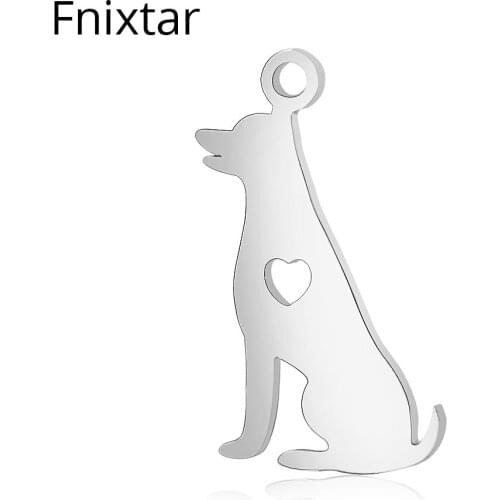 Fnixtar Newest Handmade Jewelry Accessories 316L Stainless Steel Dog Cutting Charms Pendants for Women Jewelry 11*20mm 20pcs/lot