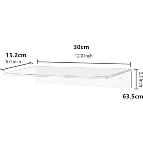 P15D 2Pcs 12 Inch Acrylic Floating Shelf Invisible Wall Mounted Display Storage Organizer Ledge Book Rack for Living Room Office