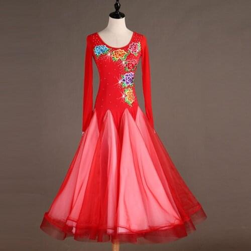 Embroidery printing Modern Dance Costumes Women Ballroom Dance Competition Performance Dress Waltz/Tango Dance Clothes