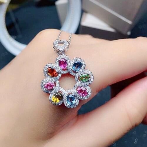 Fashion Gemstone Silver Pendant for Party 3*4mm Natural Tourmaline Necklace Pendant Solid 925 Silver Tourmaline Pendant