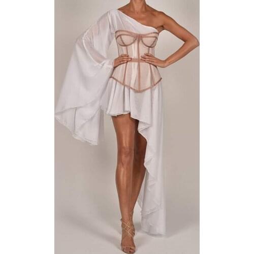 Casual Slim Crew Neck Irregular Dress and Girdle Women Two Pieces Set Summer 2021 Sexy Femme Outfit Party Robe Vestidos F358