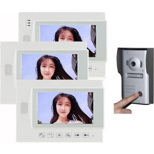 ZHUDELE 7" LCD Monitor Wired Doorbell Video Door Phone/CCTV Monitor Intercom with IR Camera,Recording function 1camera+3monitors