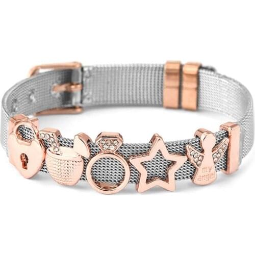 Romantic Angel Charm Slide Beads Fit Rose Gold Stainless Steel Mesh Bracelet DIY Brand Jewelry for Women Summer Style Gift
