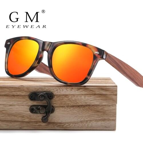GM Designer Polarized Sunglasses With Natural Walnut Wooden Legs Mirror Coating Unisex Shade Occhiali Da Sole S7066