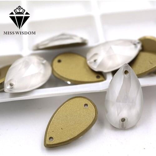 New 11X18mm flatback glass double hole crystal sew on rhinestones Teardrop White Mocha Flat buckle diy clothing accessories