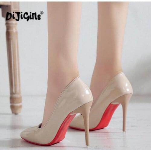 Women Sexy Pumps Shoes 10cm Sexy Nude Black Pointed Toe High Heeled Shoes Party Prom Patent Leather Pointy Toe Pumps Drop Ship