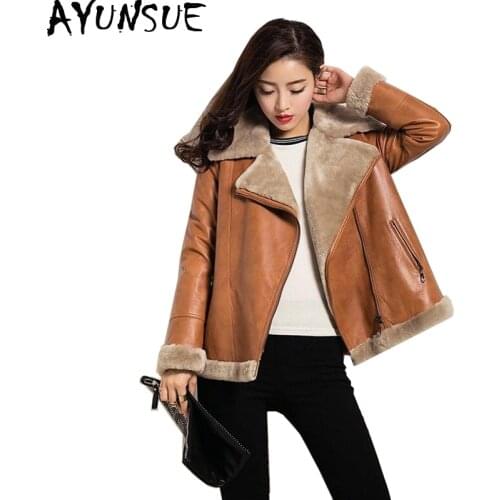 AYUNSUE Real Leather Jacket Winter Coat Women Natural Lamb Fur Coat Female Genuine Sheepskin Coat Streetwear Bomber Jackets 1506