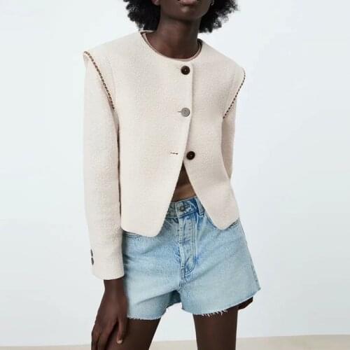 Za Women Jacket Coat 2021New Fashion Self-cultivation O-neck Color Stripe Decoration Women jacket Casual Street Youth Coat Women