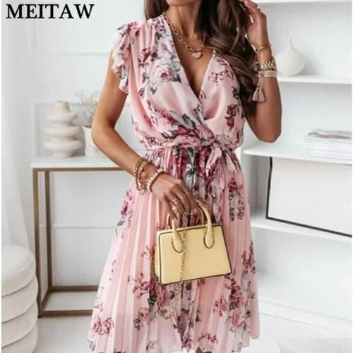2021 Vintage Women Wrap Summer Boho Floral Print Dress Ladies Elegant Holiday Beach Mini Sundress V Neck Sexy Dress