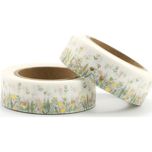 1PCS colorful foil plants & floral washi tape DIY Decoration Scrapbooking Planner Masking Tape Kawaii Stationery Adhesive Tape