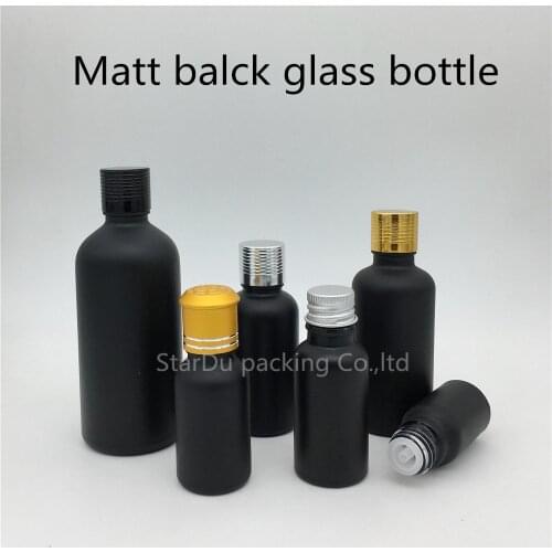 10ml 15ml 20ml 30ml 50ml 100ml Black Frosted Glass Bottle, oil with aluminum cap plug Perfume bottle