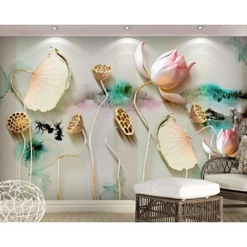 Chinese style Embossed Lotus 3d wallpaper mural papel de parede,living room sofa TV wall bedroom kitchen wall papers hoem decor