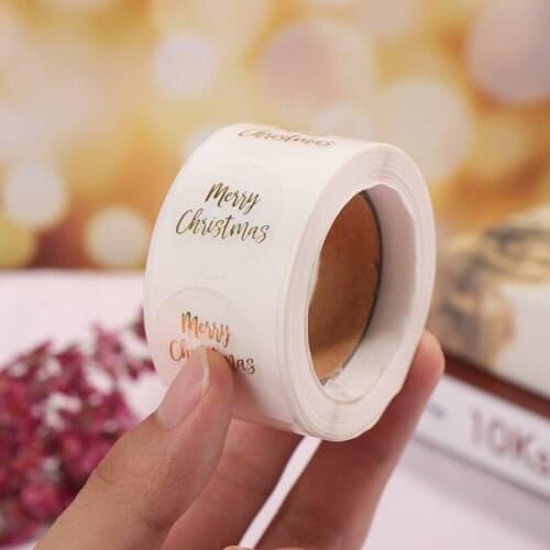 500pcs Transparent Gold Stamp Merry Christmas Stickers Party Business Seal Label Tag Box Decor