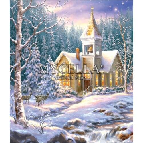 Full 5D Diy Diamond Painting Winter Chapel Churches Diamond Mosaic Rhinestone Embroidery Cartoon Home Decor Craft Kits Christmas