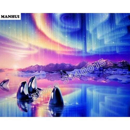 Diamond Embroidery 5D DIY Diamond Painting Sea dolphins Diamond Painting Cross Stitch Rhinestone Decoration ABC094