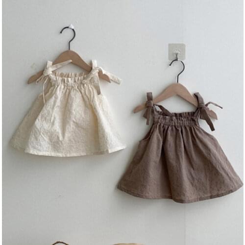 Kids Dress 2021 Summer Dress New Girl Retro Forest Department Sweet Suspenders Bowknot Korean Dress