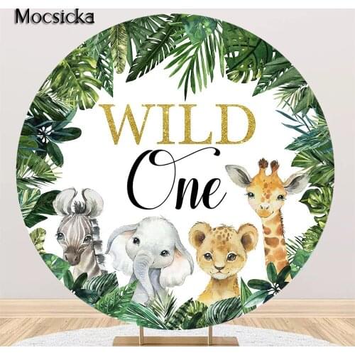 Wild One Birthday Cake Table Backdrop Round Jungle Forest Decoration Newborn Animal Birthday Party Circle Cover Photo Background