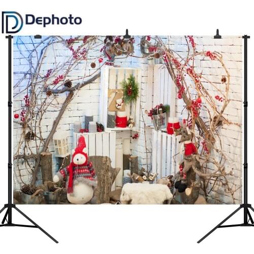 Dephoto White Brick Wall Branch Berry Christmas Decor Photography Backgrounds Customized Photographic Backdrops For Photo Studio