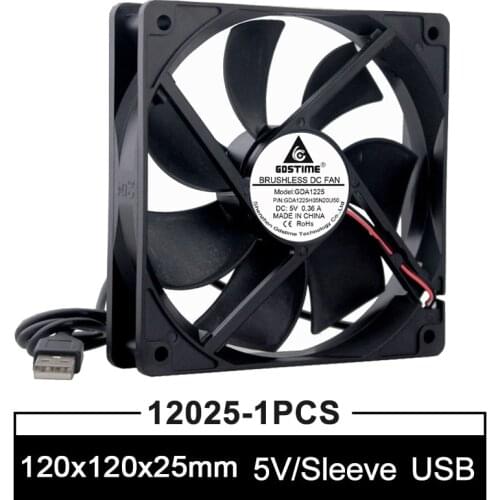 Gdstime 120x120x25mm 120mm 5V 2Pin 12025 PC Fans With USB Connector DC Cooling Fan for computer case