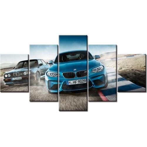 Canvas Printed Poster Home Decor 5 Pieces HD Bmw M3 Blue Sport Car Paintings Wall Art Pictures Living Room Modular Framed