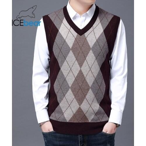 ICEbear 2021 new mens V-neck pullover sweater vest high-quality mens clothing brand clothing 2107