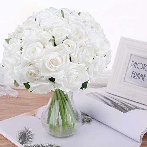 Artificial Flower White 18 heads Silk Rose Flower Bouque Fake Roses for Wedding Decoration Home Decoration 2 Bouquet