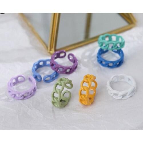 1Pcs 2021 New Lovely Punk Hyperbole Rings Hand-painted Colorful Enamel Solid Color Geometric Chain Rings for Women Jewelry Gifts