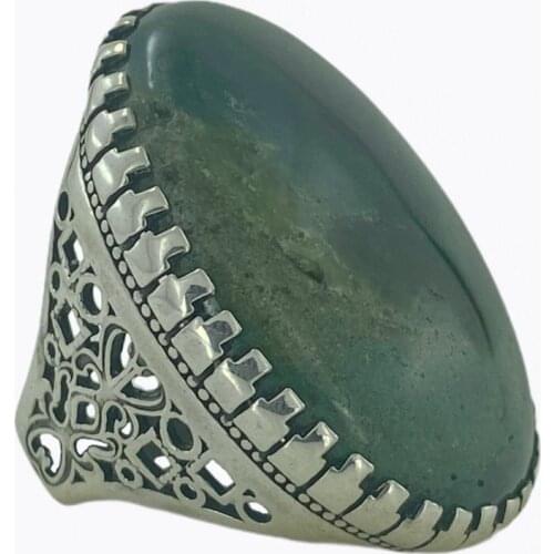 Very Large Jade Stone Production 925 Silver Ring