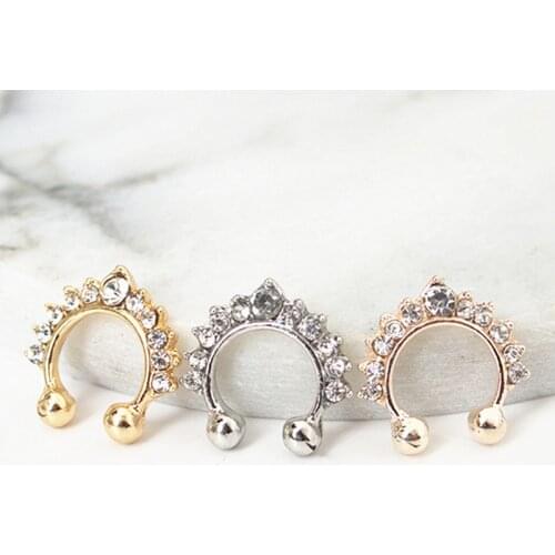 1Pcs Hot Fashion Crystal Fake Nose Ring Septum Nose Hoop Ring Fake Piercing Clip On Nose Women Jewelry Accessories Gift 3 Colors